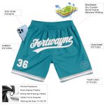 Personalized Teal Gray White Basketball Shorts - Authentic Throwback Style Personalized Teal White-Gray Authentic Throwback