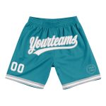 Personalized Teal Gray White Basketball Shorts - Authentic Throwback Style Personalized Teal White-Gray Authentic Throwback