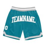 Custom Name and Number Basketball Shorts - Personalized Teal White-Gray Authentic Throwback Style Personalized Teal White-Gray