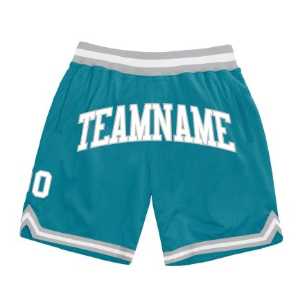 Custom Name and Number Basketball Shorts - Personalized Teal White-Gray Authentic Throwback Style Personalized Teal White-Gray