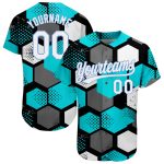 Custom Name and Number Authentic Baseball Jersey in Teal White-Light Blue 3D Pattern Design Personalized Teal White-Light
