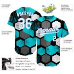 Custom Name and Number Authentic Baseball Jersey in Teal White-Light Blue 3D Pattern Design Personalized Teal White-Light