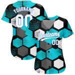 Custom Name and Number Authentic Baseball Jersey in Teal White-Light Blue 3D Pattern Design Personalized Teal White-Light