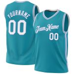 Custom Basketball Jersey with Team Name and Number, Personalized Teal and Light Blue Throwback Design Personalized Teal White-Light