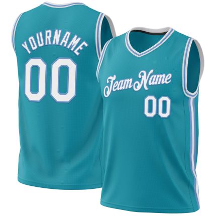 Custom Basketball Jersey with Team Name and Number, Personalized Teal and Light Blue Throwback Design Personalized Teal White-Light
