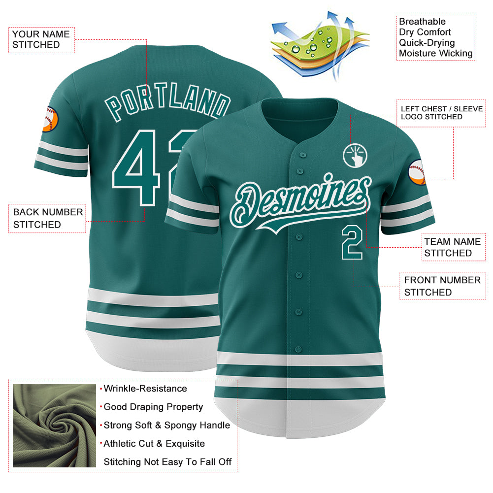 Personalized Teal White Line Authentic Baseball Jersey Team Custom Name and Number Custom Team Baseball Jersey - Personalized Authentic Teal and White Line with Custom Name and Number Personalized Teal White - Image 3