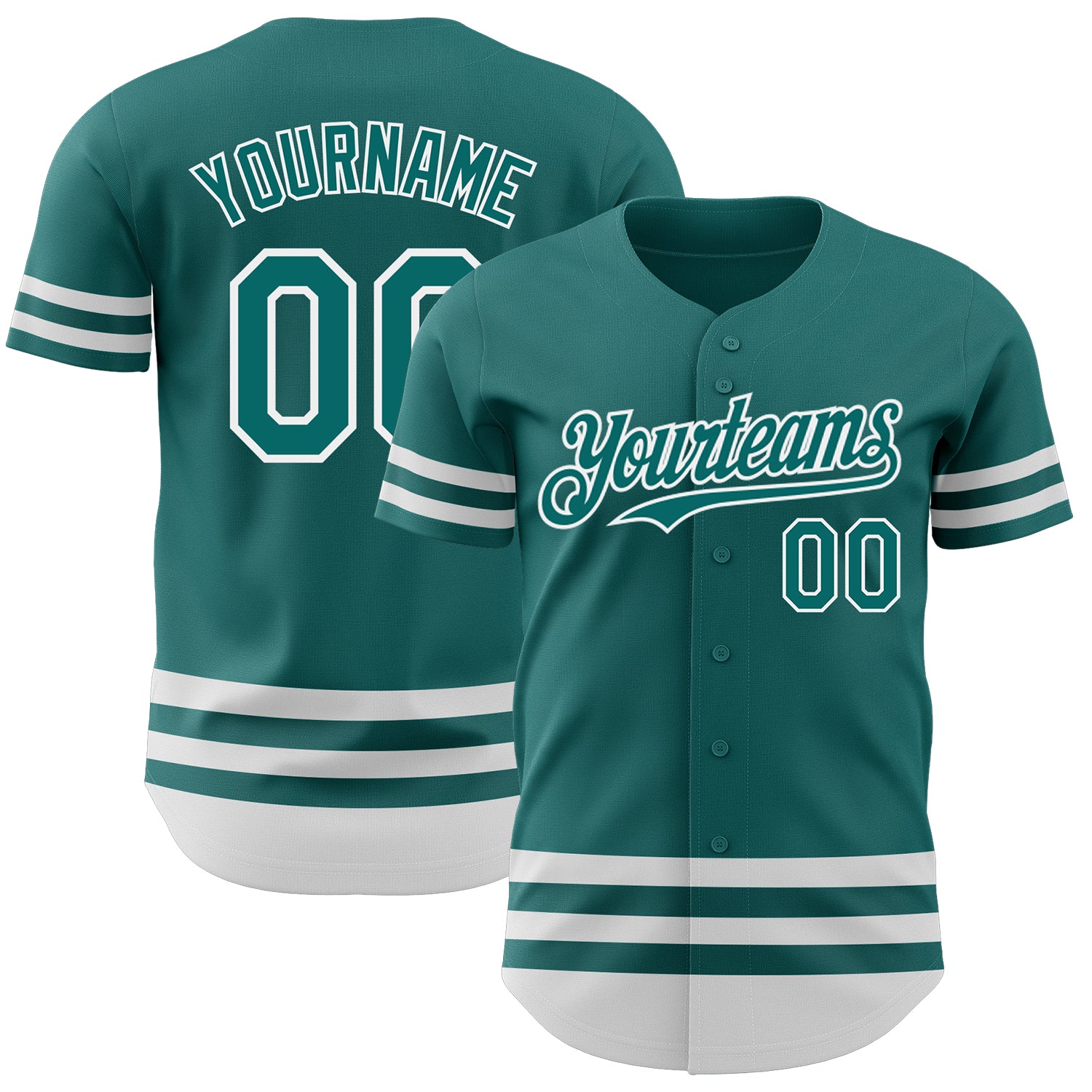 Custom Team Baseball Jersey - Personalized Authentic Teal and White Line with Custom Name and Number Personalized Teal White