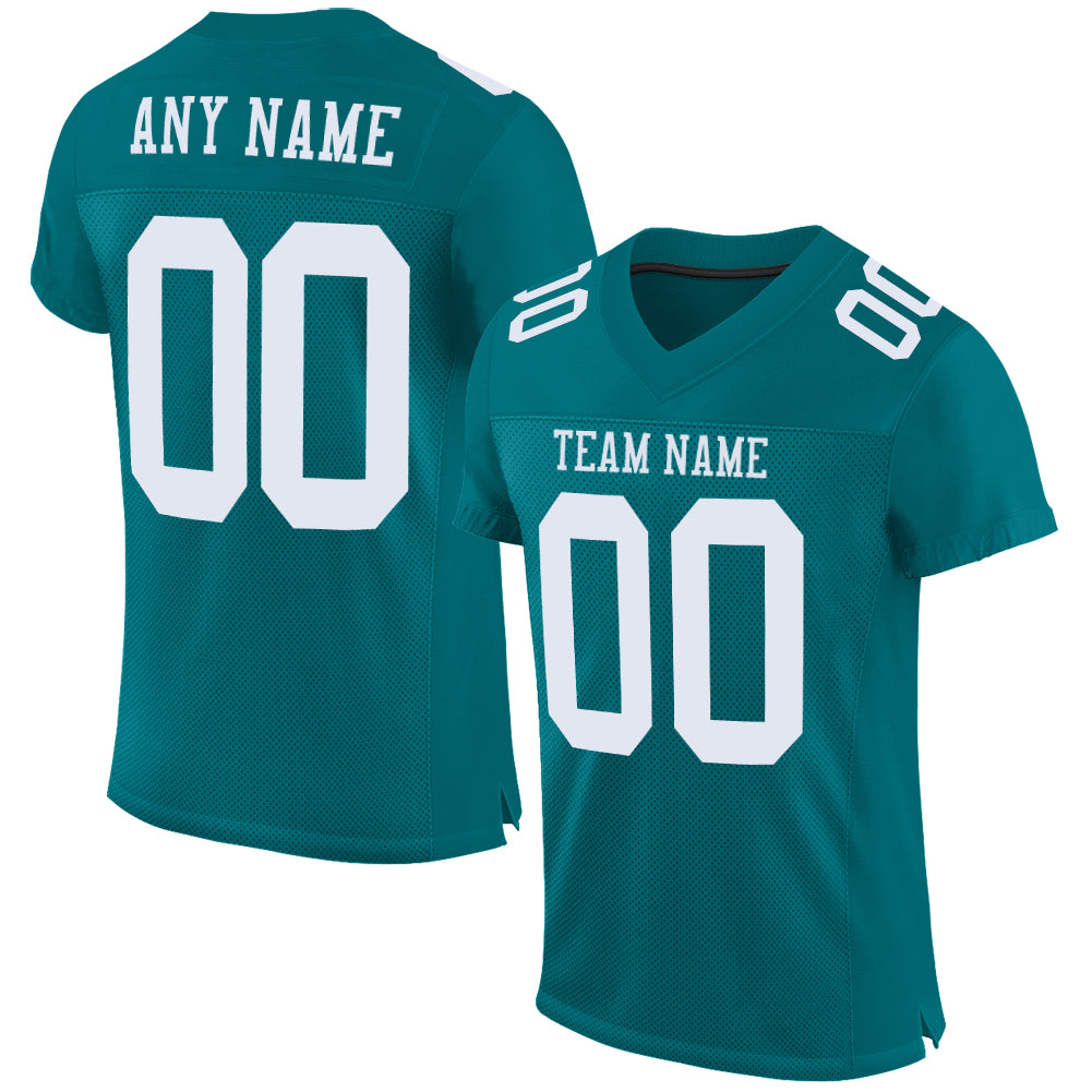 Custom Team Football Jersey - Personalized Teal White Mesh with Name & Number Personalized Teal White Mesh Authentic Football