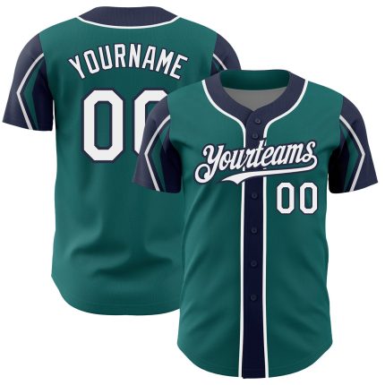 Custom Baseball Jersey with Personalized Name and Number - Teal White Navy 3 Colors, Arm Shapes, Authentic Design Personalized