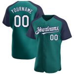 Custom Name and Number Baseball Jersey - Personalized Teal White Navy Authentic Raglan Sleeves Team Gear Personalized Teal