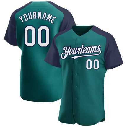 Custom Name and Number Baseball Jersey - Personalized Teal White Navy Authentic Raglan Sleeves Team Gear Personalized Teal