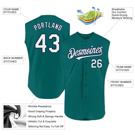Custom Personalized Baseball Jersey for Team - Teal White Navy Sleeveless with Name and Number Personalized Teal White-Navy