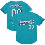 Custom Team Baseball Jersey - Personalized Teal White-Navy Mesh with Name and Number Personalized Teal White-Navy Mesh Authentic