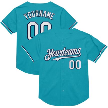 Custom Team Baseball Jersey - Personalized Teal White-Navy Mesh with Name and Number Personalized Teal White-Navy Mesh Authentic