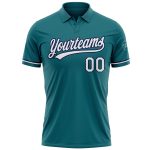 Custom Personalized Teal White-Navy Performance Vapor Golf Polo Shirt with Name and Number Personalized Teal White-Navy Performance