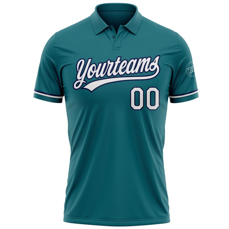 Custom Personalized Teal White-Navy Performance Vapor Golf Polo Shirt with Name and Number Personalized Teal White-Navy Performance