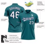 Custom Personalized Teal White-Navy Performance Vapor Golf Polo Shirt with Name and Number Personalized Teal White-Navy Performance