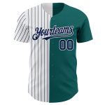 Custom Name Number Authentic Baseball Jersey - Personalized Teal White Navy Pinstripe Team Fashion Jersey Personalized Teal