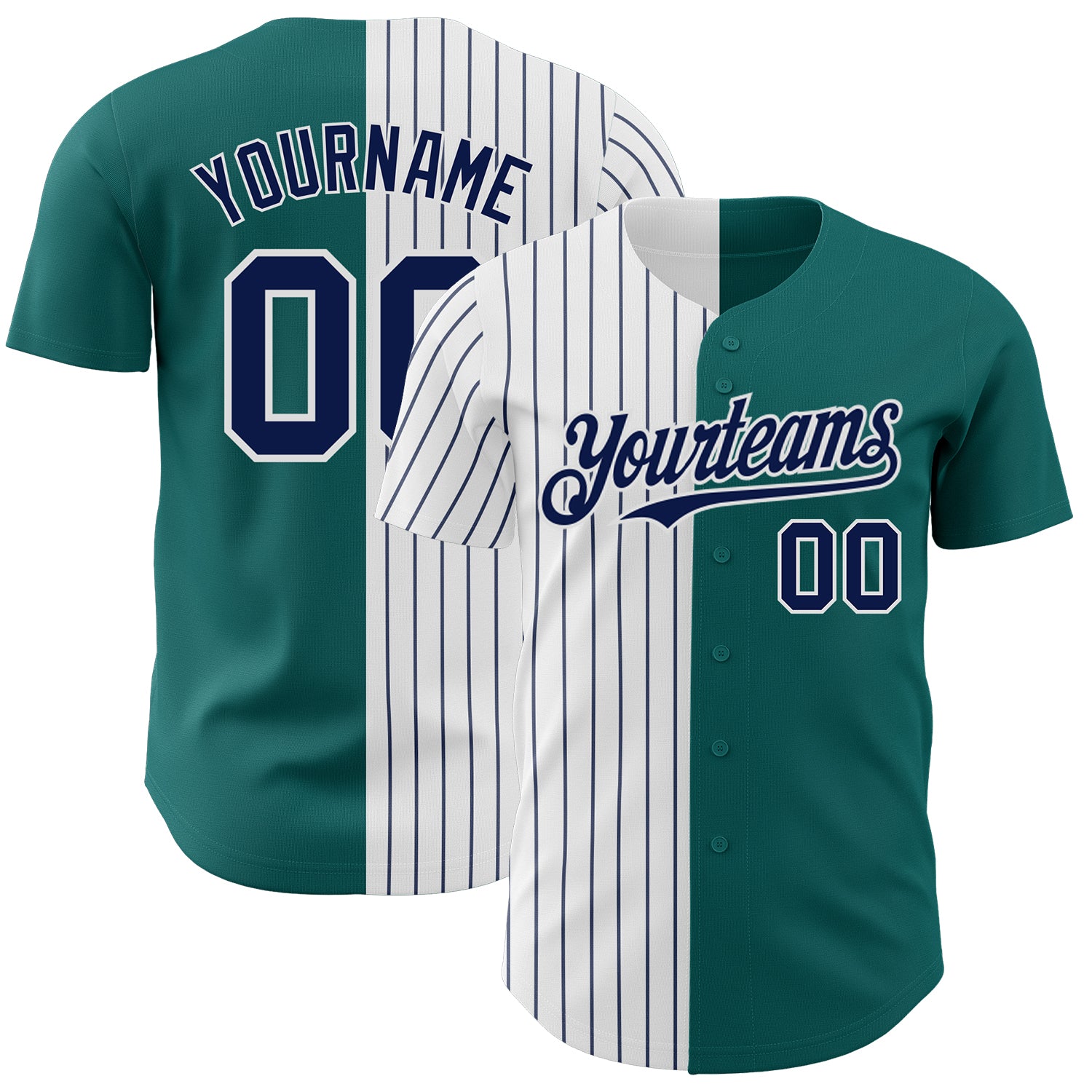 Custom Name Number Authentic Baseball Jersey - Personalized Teal White Navy Pinstripe Team Fashion Jersey Personalized Teal