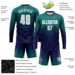 Custom Name Number Soccer Jersey Long Sleeve Teal White Navy Fade Fashion Team Uniform Personalized Teal White-Navy Sublimation