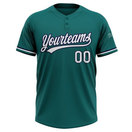 Custom Two-Button Unisex Softball Jersey with Personalized Name & Number - Teal White-Navy Personalized Teal White-Navy Two-Button