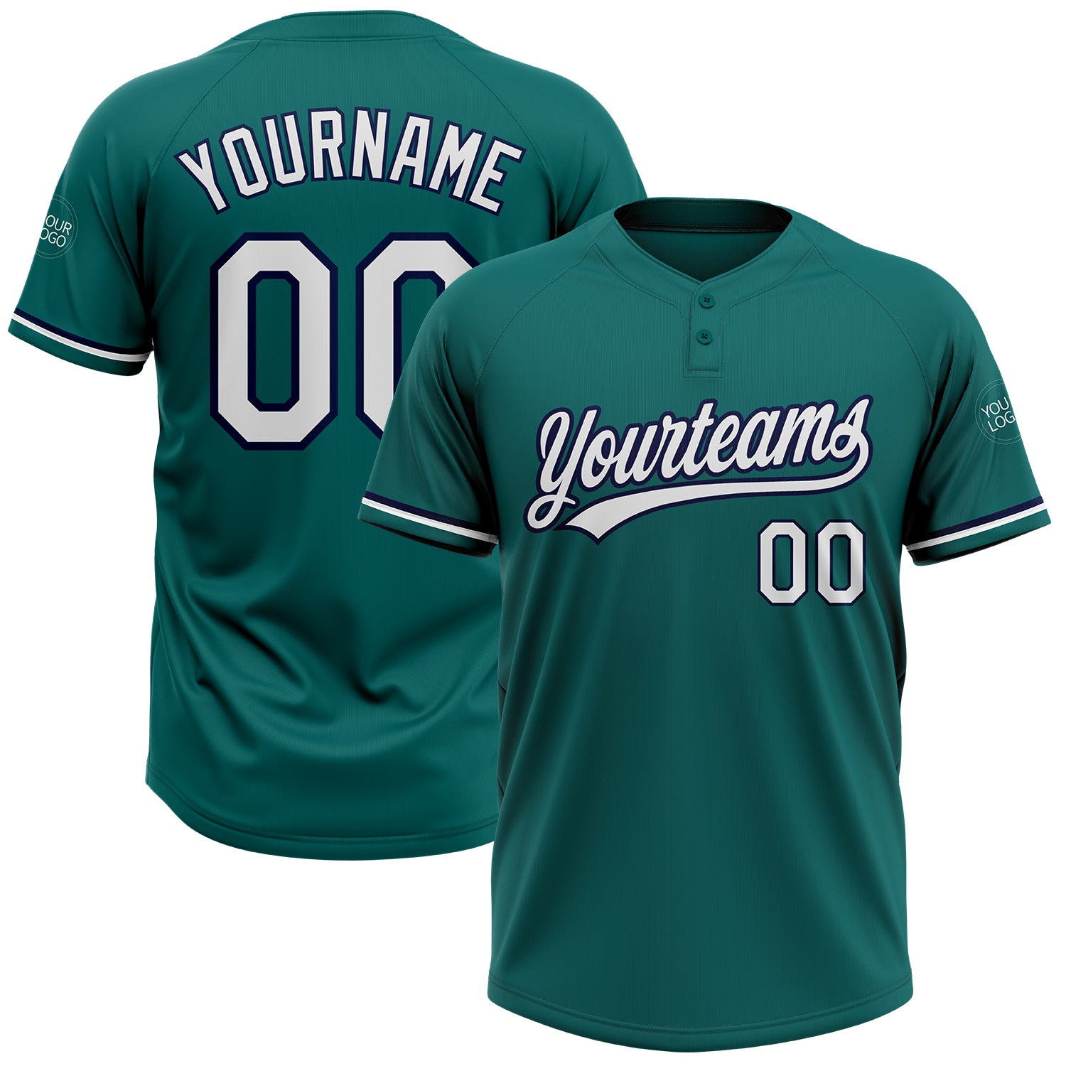 Custom Two-Button Unisex Softball Jersey with Personalized Name & Number - Teal White-Navy Personalized Teal White-Navy Two-Button