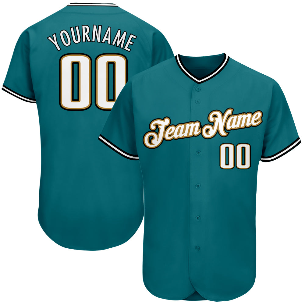 Customizable Baseball Jersey with Teal, White, and Old Gold Design - Personalized Name & Number Personalized Teal White-Old