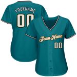 Customizable Baseball Jersey with Teal, White, and Old Gold Design - Personalized Name & Number Personalized Teal White-Old