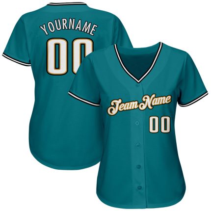 Customizable Baseball Jersey with Teal, White, and Old Gold Design - Personalized Name & Number Personalized Teal White-Old