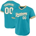Custom Name and Number Authentic Throwback Baseball Jersey - Personalized Teal and Old Gold Team Apparel Personalized Teal
