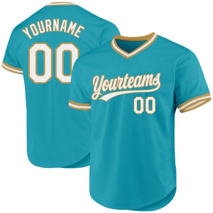Custom Name and Number Authentic Throwback Baseball Jersey - Personalized Teal and Old Gold Team Apparel Personalized Teal