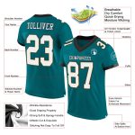 Custom Authentic Football Jersey - Personalized Teal White Old Gold Black Mesh with Custom Name and Number Personalized Teal