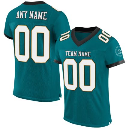 Custom Authentic Football Jersey - Personalized Teal White Old Gold Black Mesh with Custom Name and Number Personalized Teal