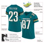 Custom Teal and White Football Jersey with Gold Accents, Personalized Name and Number - Authentic Team Gear Personalized