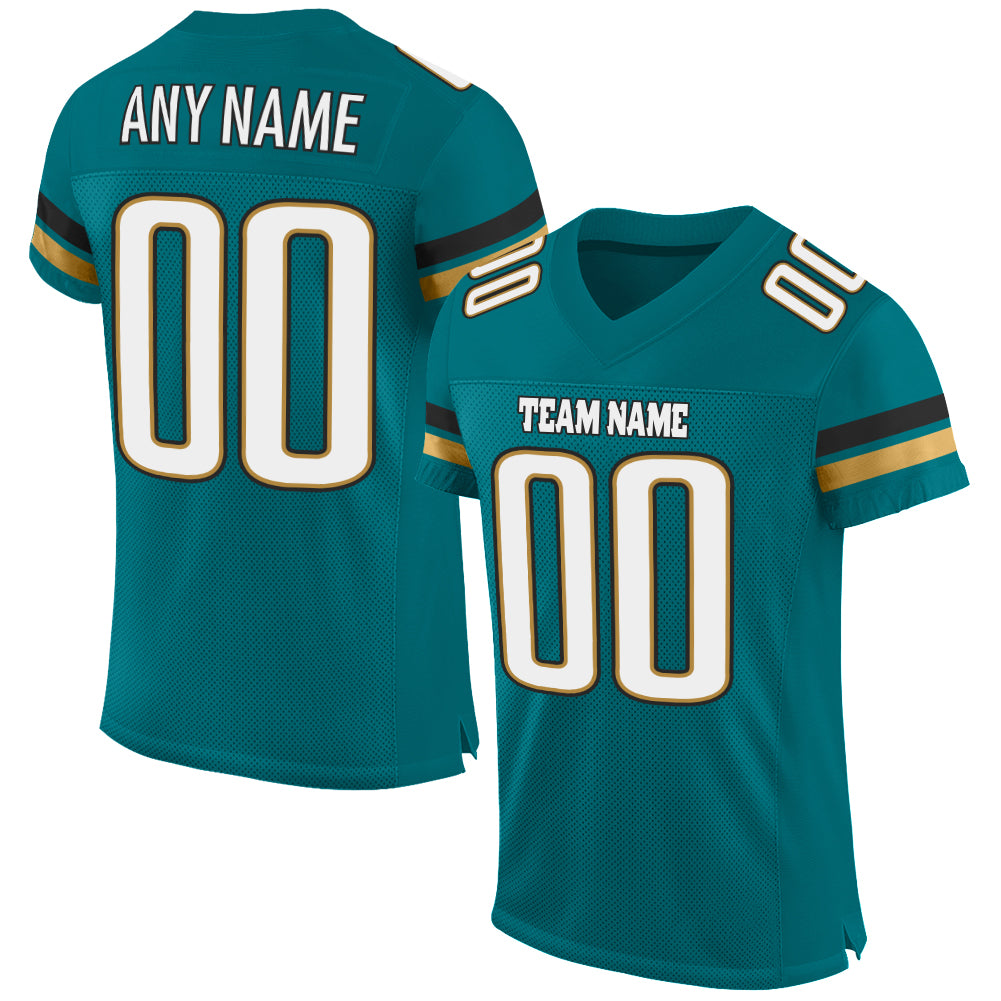 Custom Teal and White Football Jersey with Gold Accents, Personalized Name and Number - Authentic Team Gear Personalized