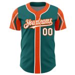 Custom Baseball Jersey with Personalized Name and Number in Teal, White, and Orange - Authentic 3-Color Arm Shapes Personalized