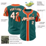Custom Baseball Jersey with Personalized Name and Number in Teal, White, and Orange - Authentic 3-Color Arm Shapes Personalized