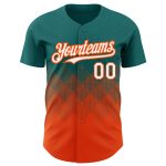 Custom Gradient Baseball Jersey with Personalized Name and Number - Teal White-Orange 3D Square Pattern Design Personalized