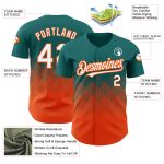 Custom Gradient Baseball Jersey with Personalized Name and Number - Teal White-Orange 3D Square Pattern Design Personalized