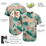 Custom Name and Number Hawaii Baseball Jersey with Teal White-Orange 3D Palm Leaves and Flowers Pattern Personalized Teal