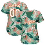 Custom Name and Number Hawaii Baseball Jersey with Teal White-Orange 3D Palm Leaves and Flowers Pattern Personalized Teal