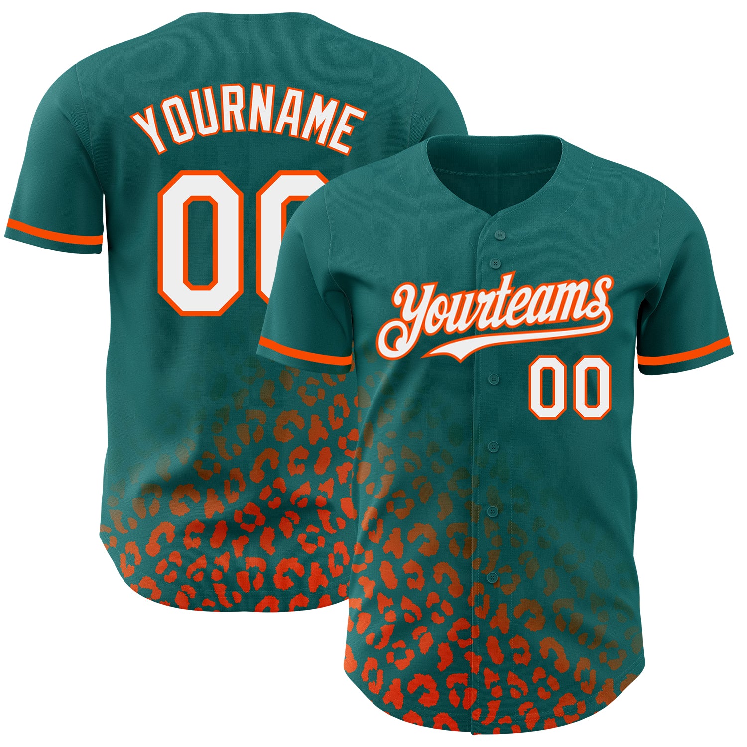 Custom Name and Number Baseball Jersey with Teal White-Orange 3D Leopard Print Design, Fashion Authentic Team Apparel Personalized