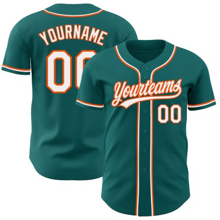 Personalized Authentic Baseball Jersey in Teal, White, and Orange Colors Personalized Teal White-Orange Authentic Baseball
