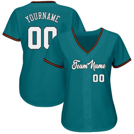 Custom Team Baseball Jersey - Personalized White-Orange Teal with Name & Number Personalized Teal White-Orange Authentic