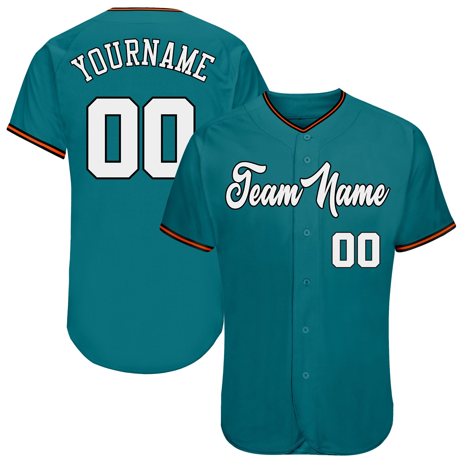 Custom Team Baseball Jersey - Personalized White-Orange Teal with Name & Number Personalized Teal White-Orange Authentic