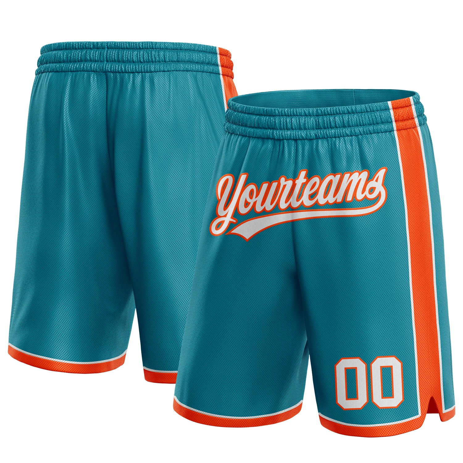 Custom Team Basketball Shorts - Personalized Authentic Teal White-Orange with Name & Number Personalized Teal White-Orange
