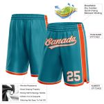 Custom Team Basketball Shorts - Personalized Authentic Teal White-Orange with Name & Number Personalized Teal White-Orange