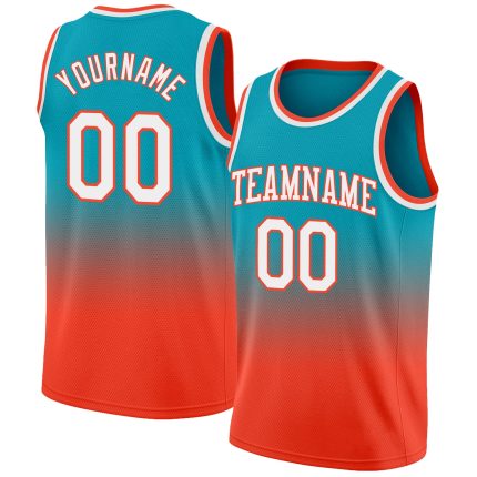 Custom Team Basketball Jersey - Personalized Teal White Orange Fade with Name & Number - Authentic Fashion Jersey Personalized