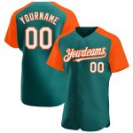Custom Name and Number Personalized Teal White-Orange Baseball Jersey with Authentic Raglan Sleeves Personalized Teal White-Orange