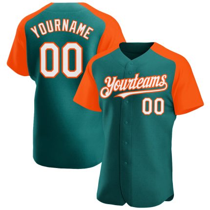 Custom Name and Number Personalized Teal White-Orange Baseball Jersey with Authentic Raglan Sleeves Personalized Teal White-Orange